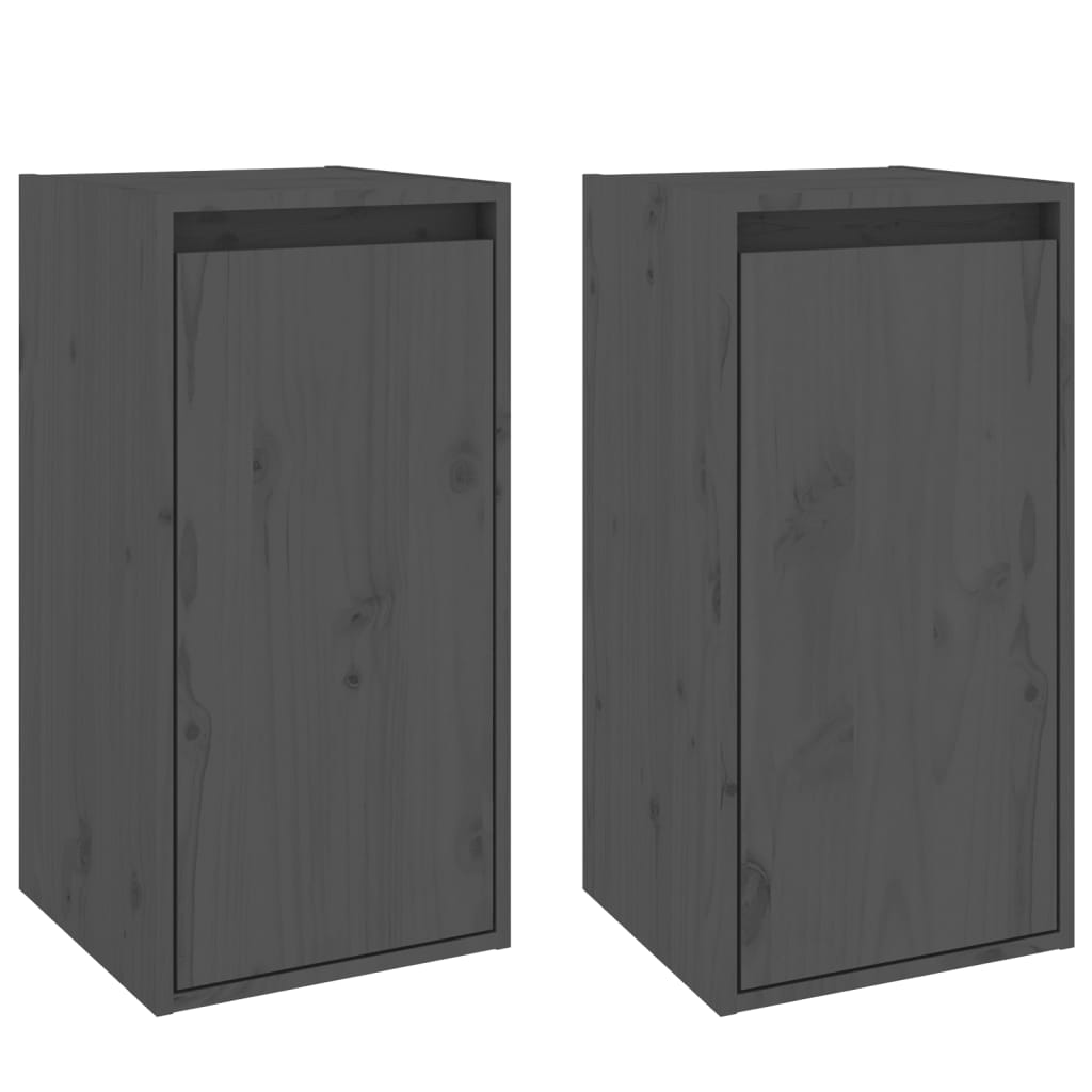 vidaXL Стенни шкафове, 2 бр, сиви, 30x30x60 см, бор масив