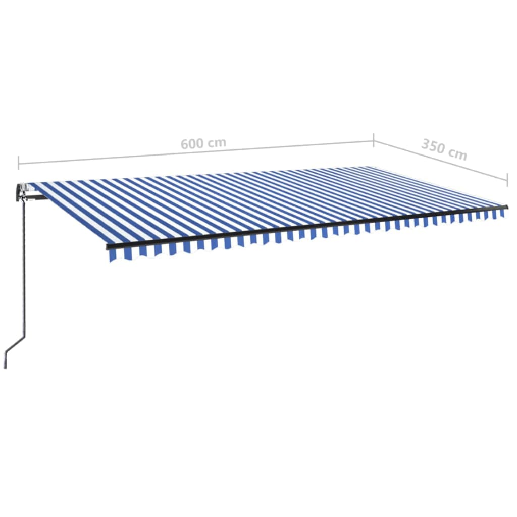 vidaXL Автоматично прибиращ се сенник, 600x350 см, синьо и бяло