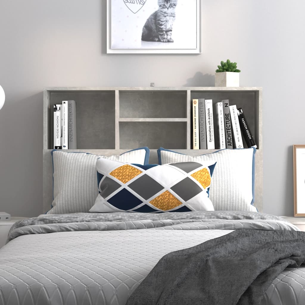 vidaXL Табла за легло тип шкаф, бетонно сива, 100x19x103,5 см