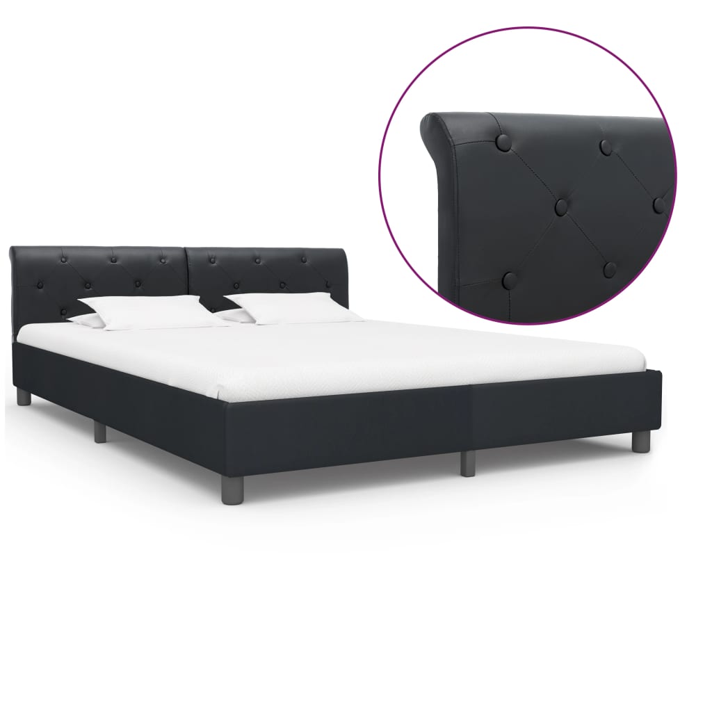 vidaXL Рамка за легло, черна, изкуствена кожа, 160x200 cм