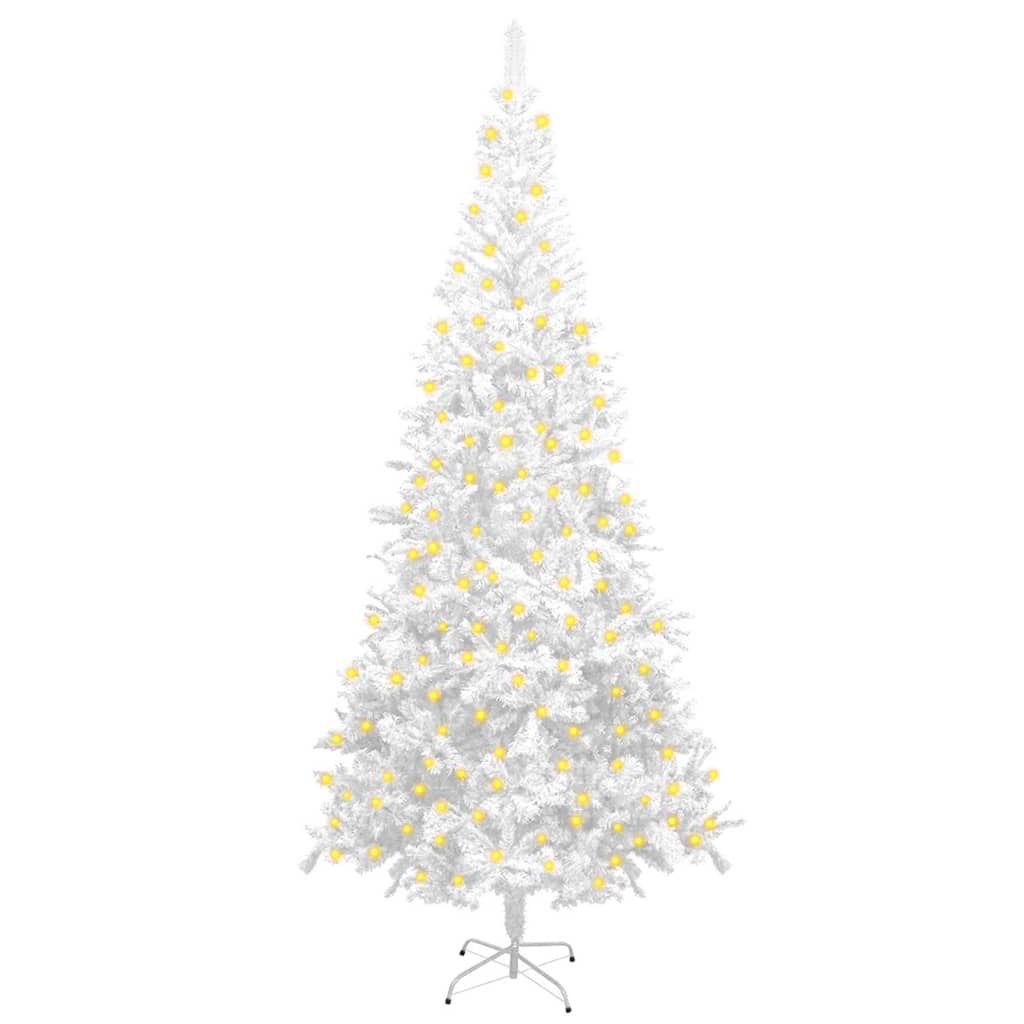 vidaXL Изкуствена готово осветена коледна елха, голяма, 240 см, бяла