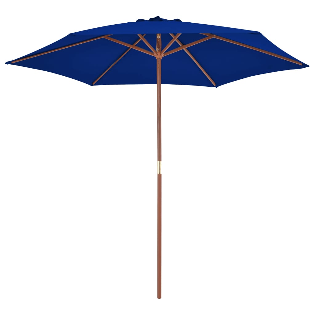 vidaXL Градински чадър с дървен прът, син, 270 см