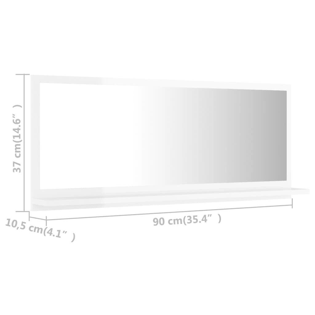 vidaXL Огледало за баня, бял гланц, 90x10,5x37 см, ПДЧ