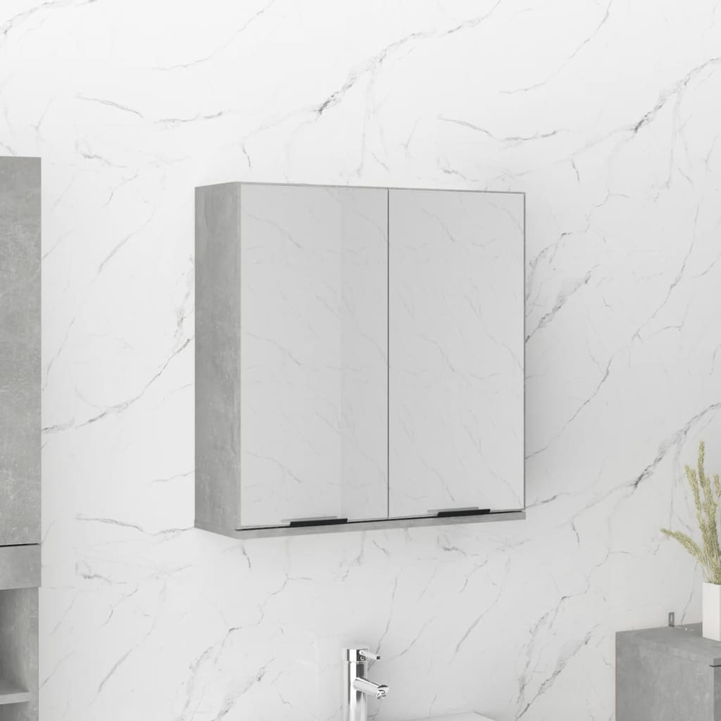 vidaXL Шкаф за баня с огледало, бетонно сив, 64x20x67 см