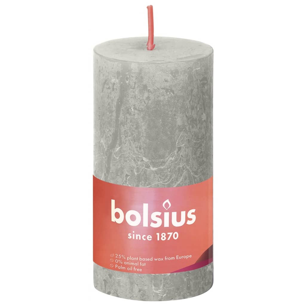 Bolsius Рустик колонни свещи Shine, 8 бр, 100x50 мм, пясъчно сиво
