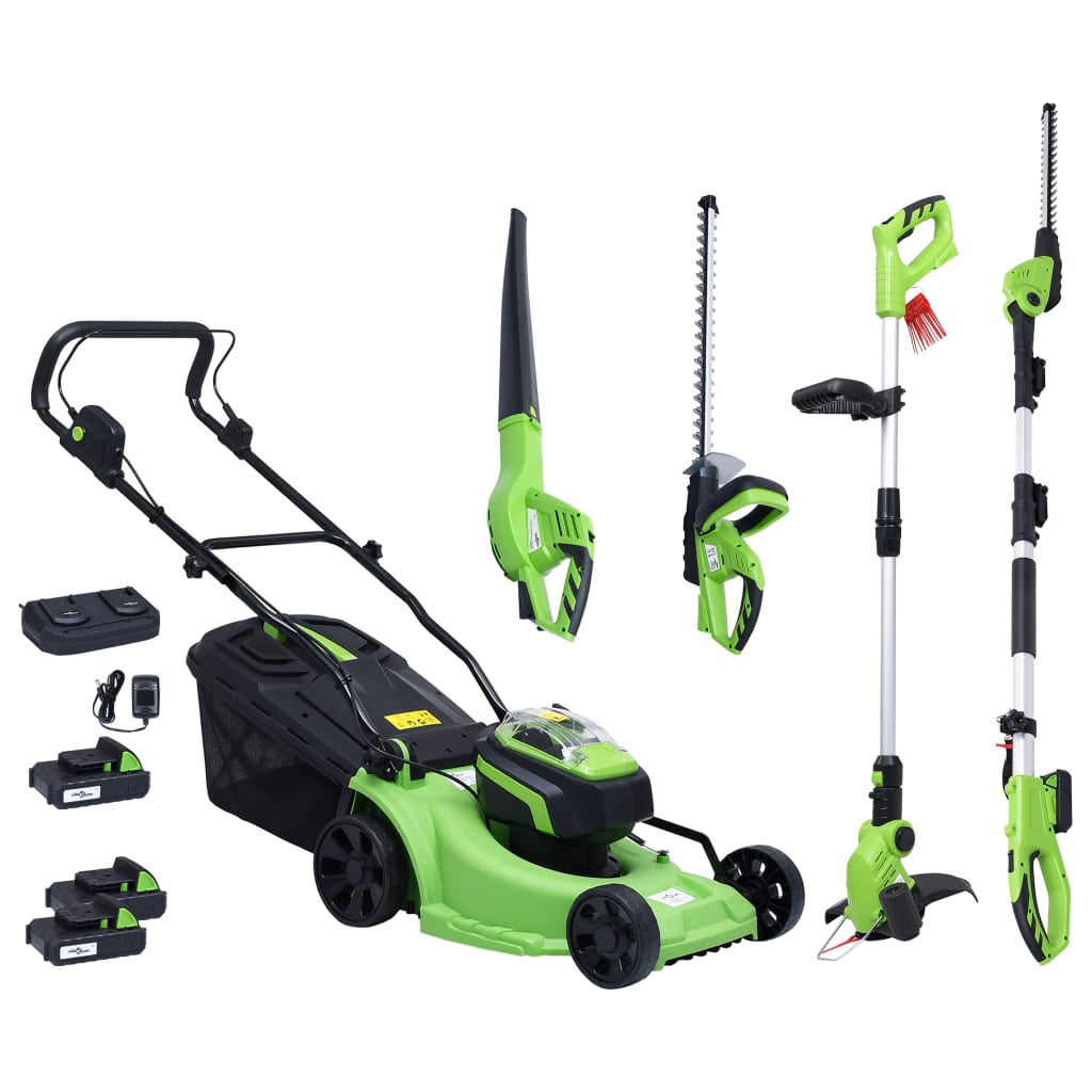 vidaXL Безжични градински инструменти от 5 части със зарядни и батерии
