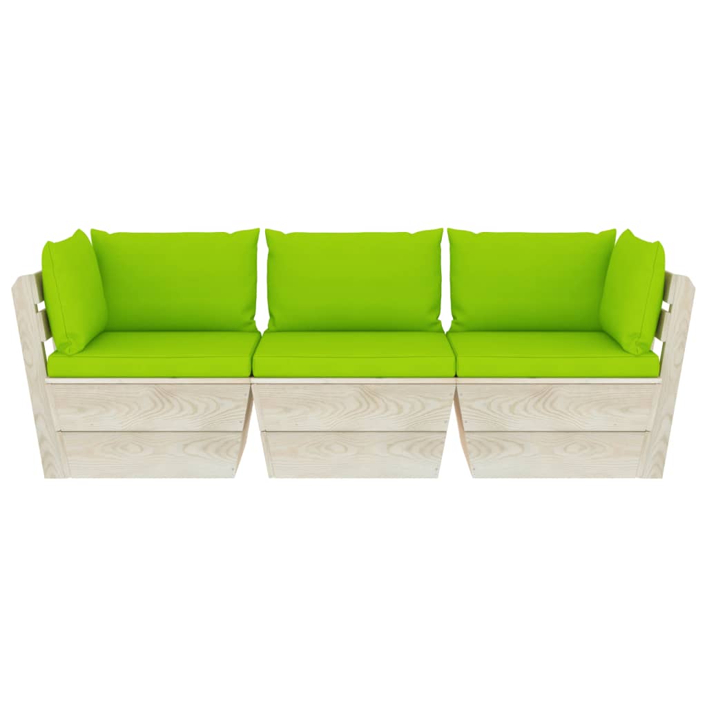 vidaXL Градински 3-местен палетен диван възглавници импрегниран смърч