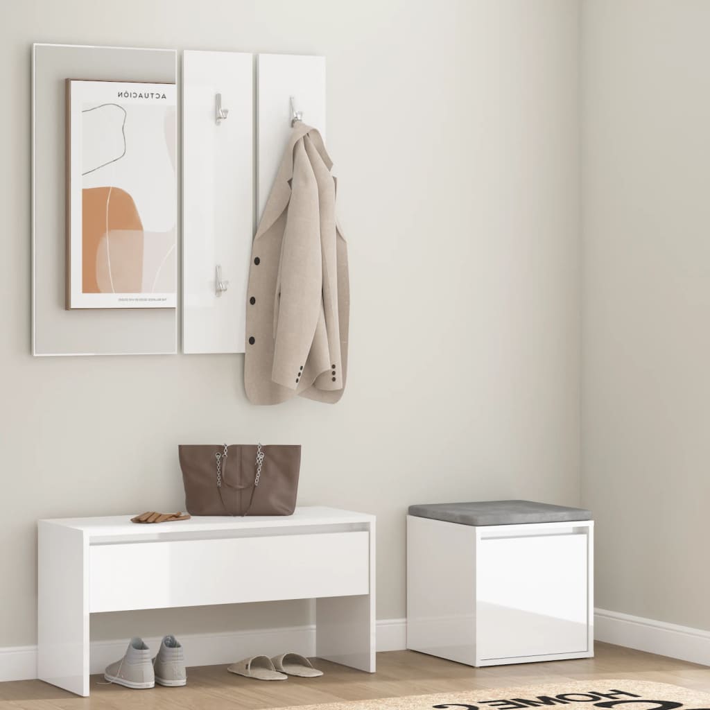 vidaXL Комплект мебели за антре, бял гланц, инженерно дърво