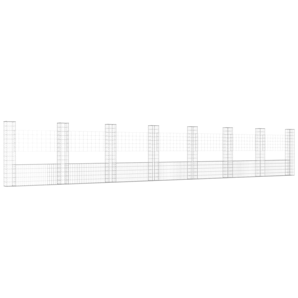 vidaXL U-образна габионна кошница с 8 стълба, желязо, 860x20x150 см