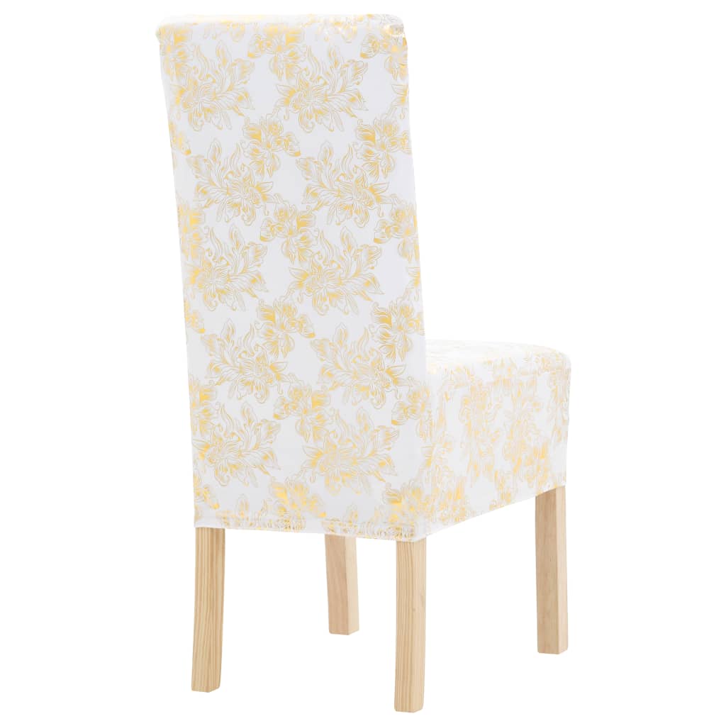 vidaXL 6 бр калъфа за столове, еластични, бели със златен принт