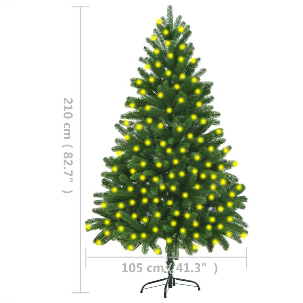 vidaXL Изкуствена предварително осветена коледна елха, 210 см, зелена