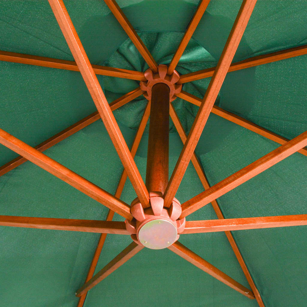 vidaXL Висящ чадър за слънце, 350 см, дървен прът, зелен