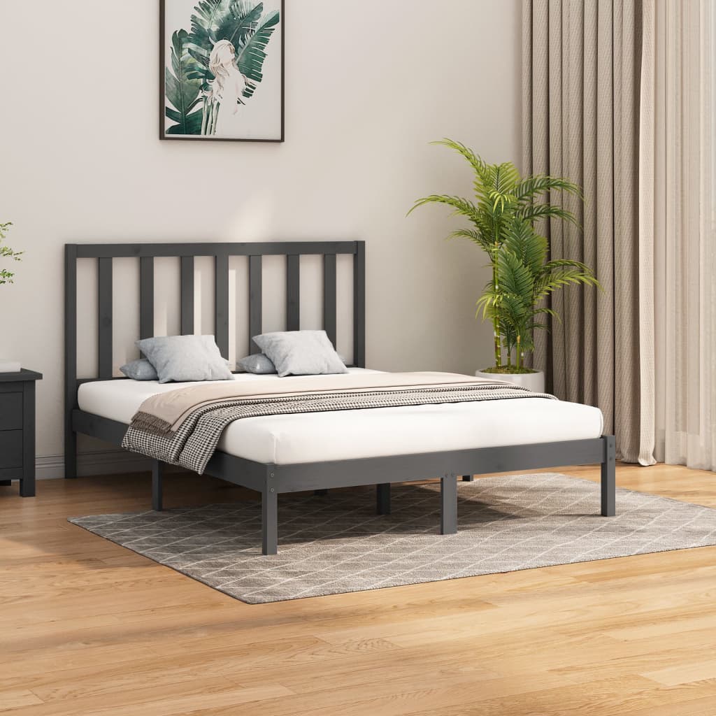 vidaXL Рамка за легло, сива, дърво масив, 160х200 см