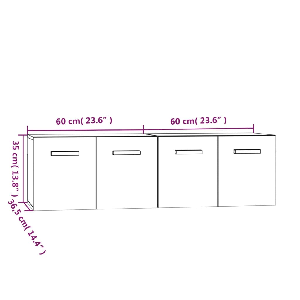 vidaXL Стенни шкафове 2 бр бял гланц 60x36,5x35 см инженерно дърво