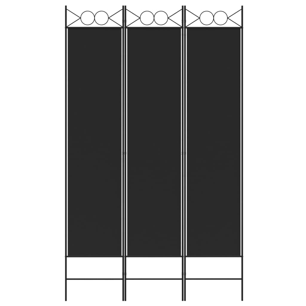 vidaXL Параван за стая, 3 панела, черен, 120x200 см, плат