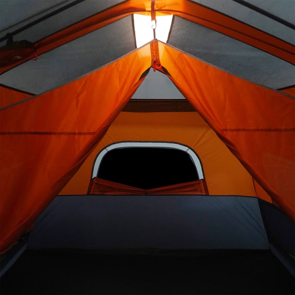 vidaXL Къмпинг палатка с LED лампички, 9-местна, светлосив и оранжев