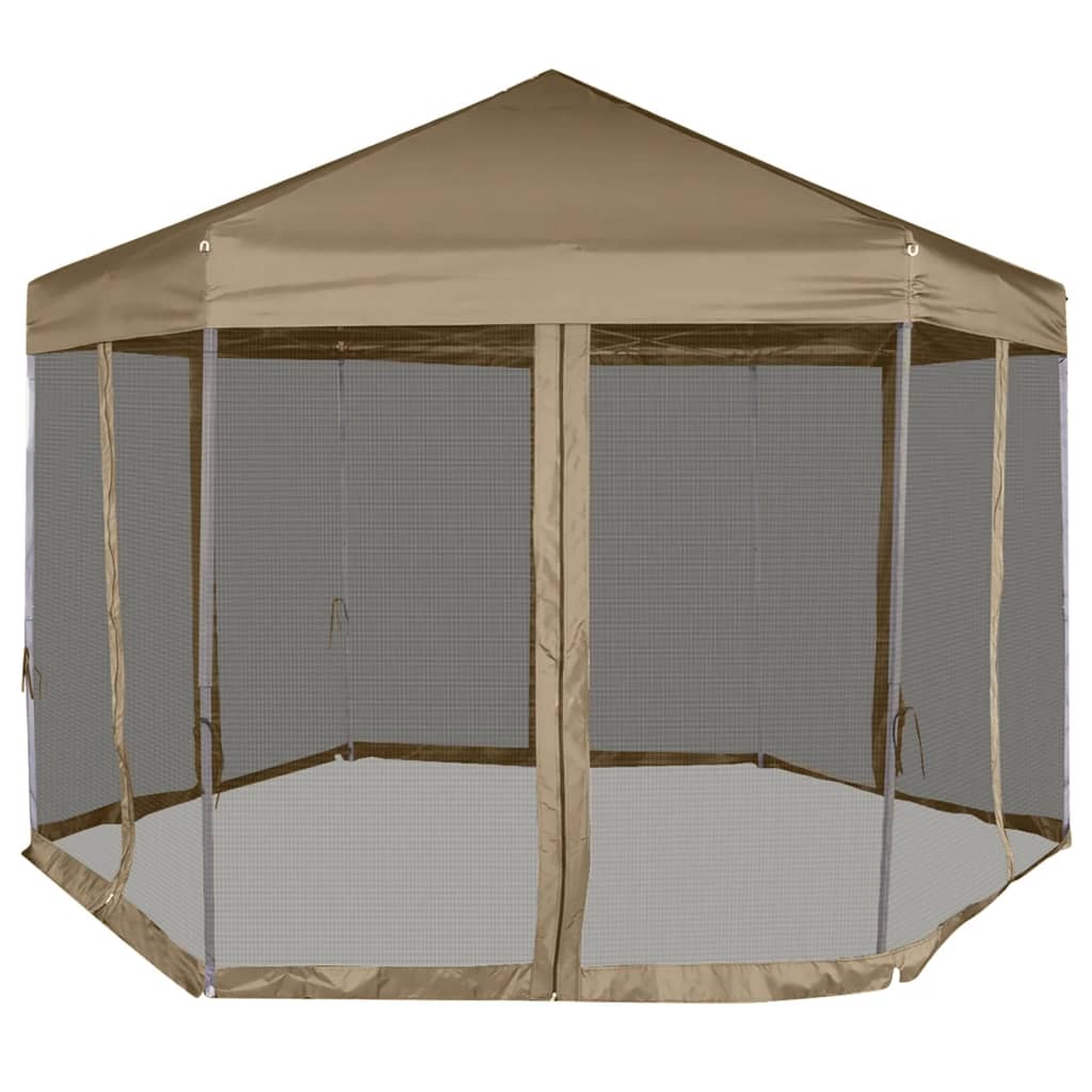 vidaXL Шестоъгълна pop-up шатра със стени 3,6x3,1 м таупе 220 г/м²