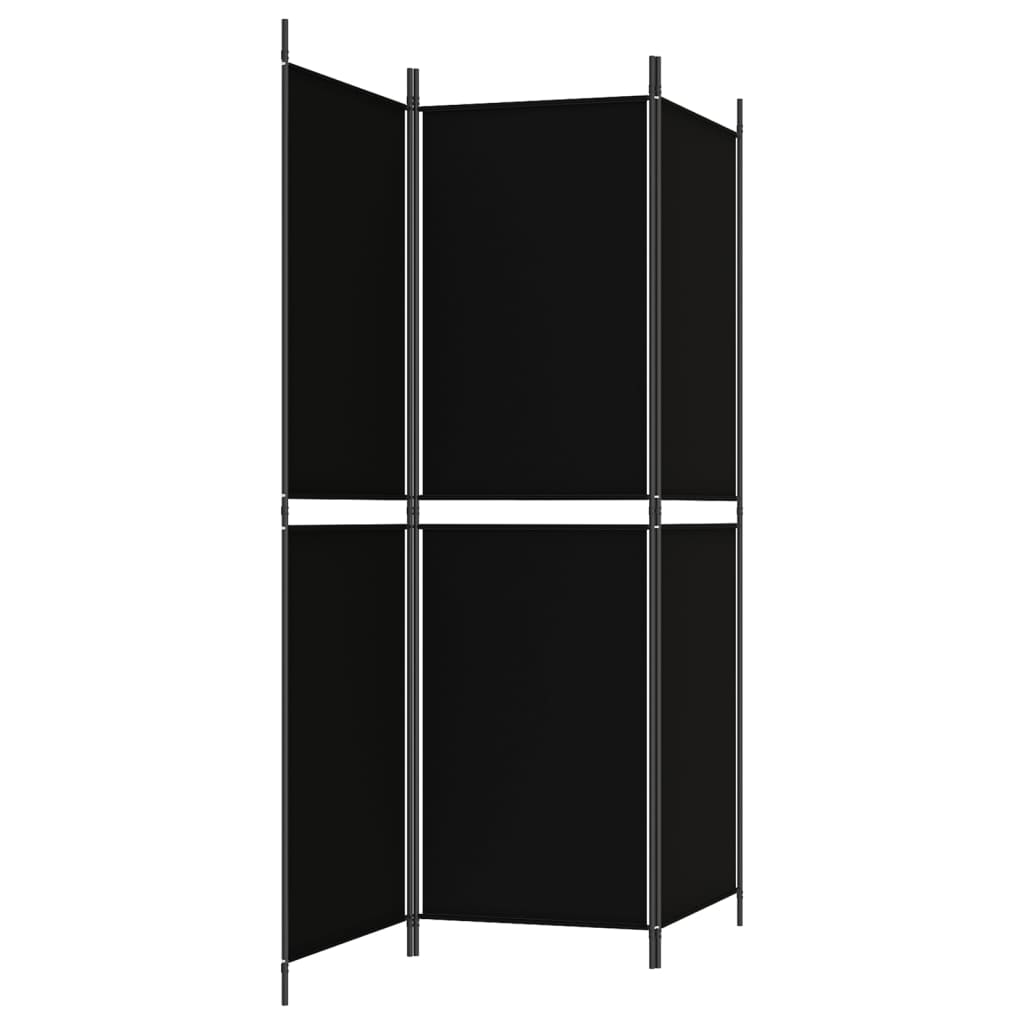 vidaXL Параван за стая, 3 панела, черен, 150x180 см, плат