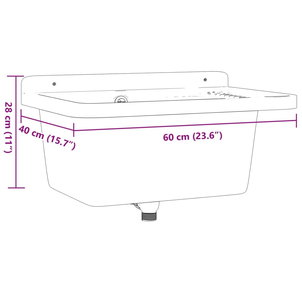 vidaXL Универсална мивка за стенен монтаж, бяла, 60x40x28 см, смола