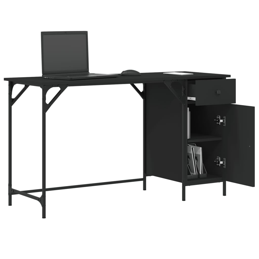 vidaXL Компютърно бюро, черно, 131x48x75 см, инженерно дърво
