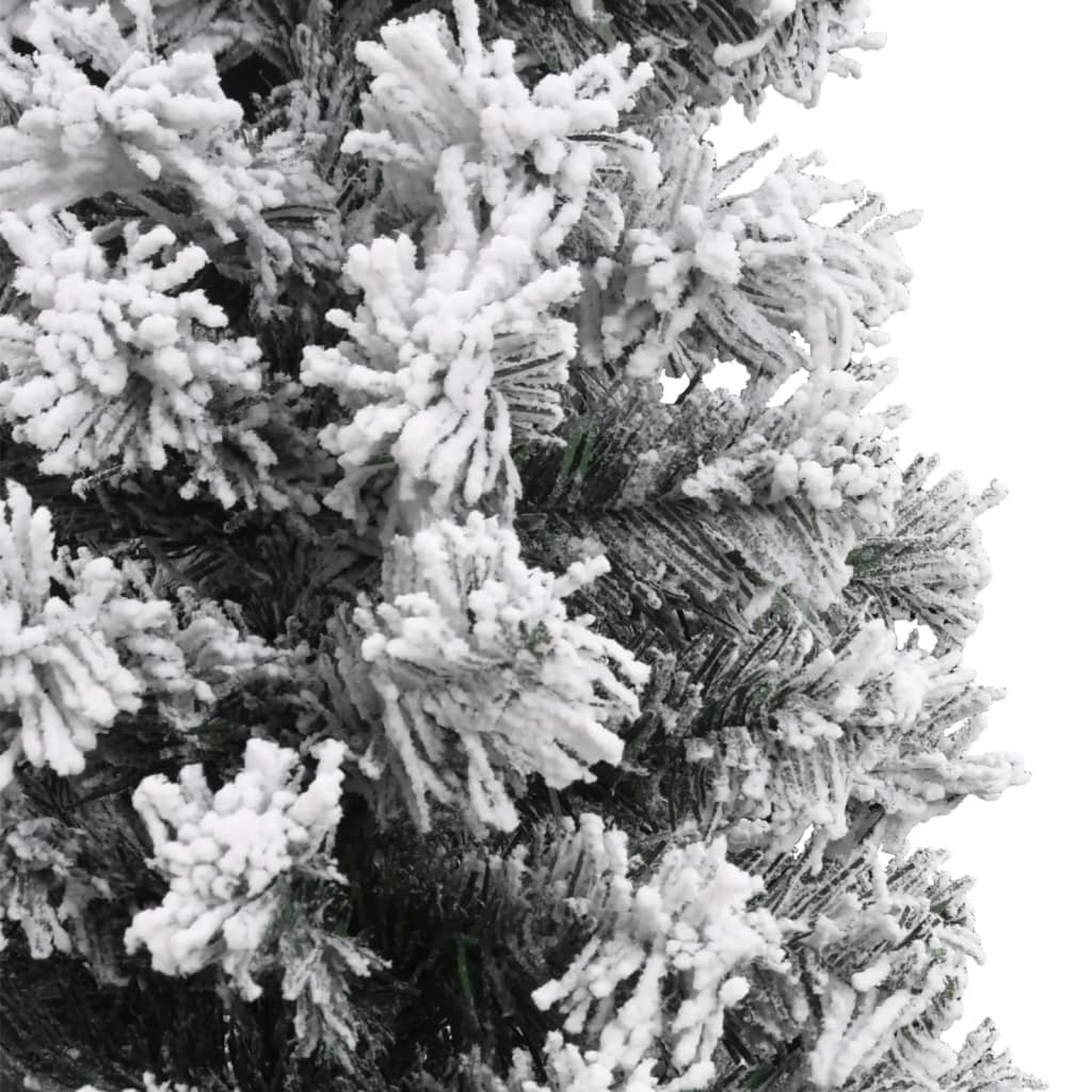 vidaXL Тънка изкуствена коледна елха с флокиран сняг зелена 180 см PVC