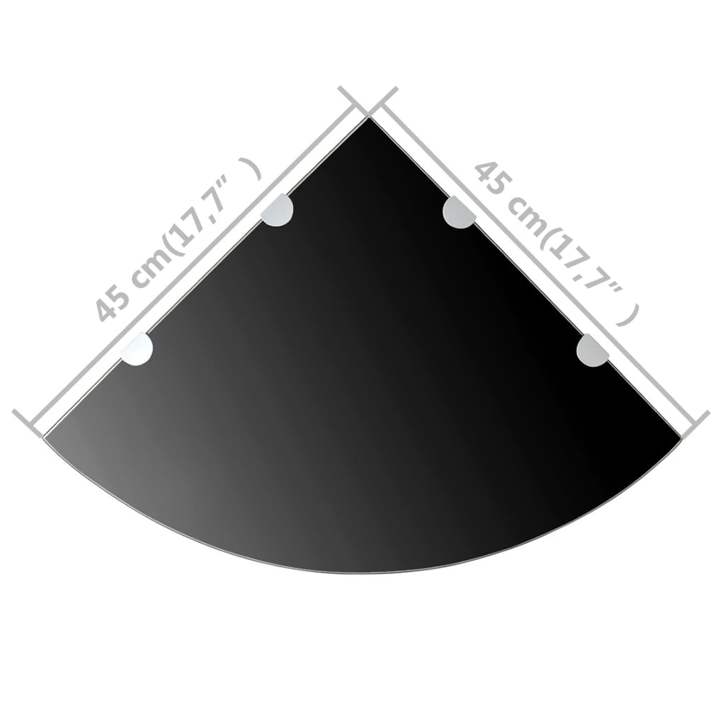 vidaXL Ъглови рафтове, 2 бр, черно стъкло с държачи хром, 45x45 см
