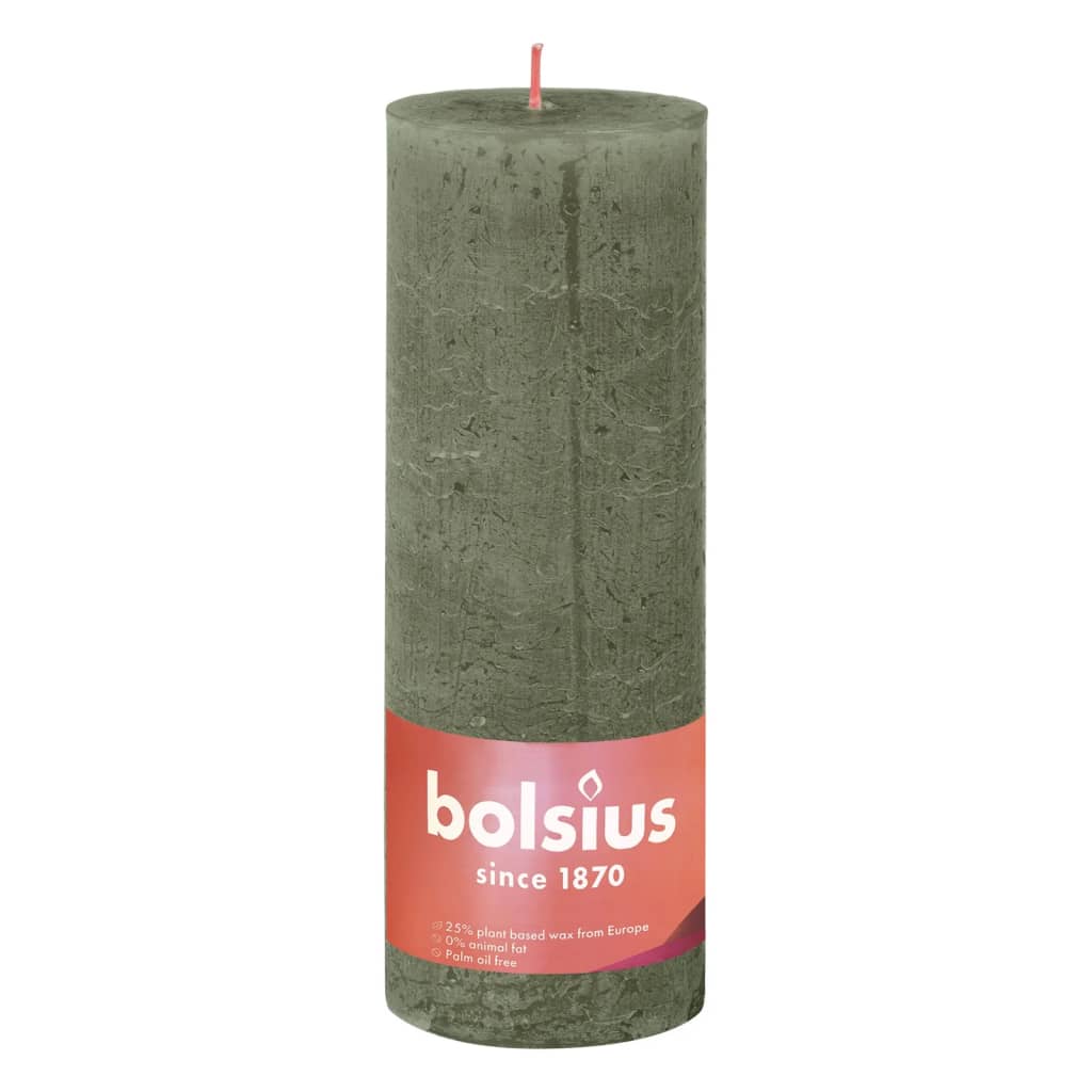 Bolsius Рустик колонни свещи Shine, 4 бр, 190x68 мм, свежо маслинено