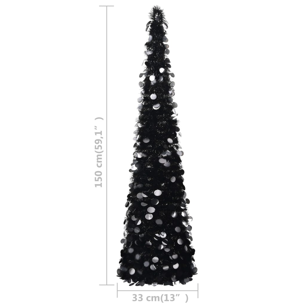 vidaXL Разгъваема изкуствена коледна елха, черна, 150 см, PET