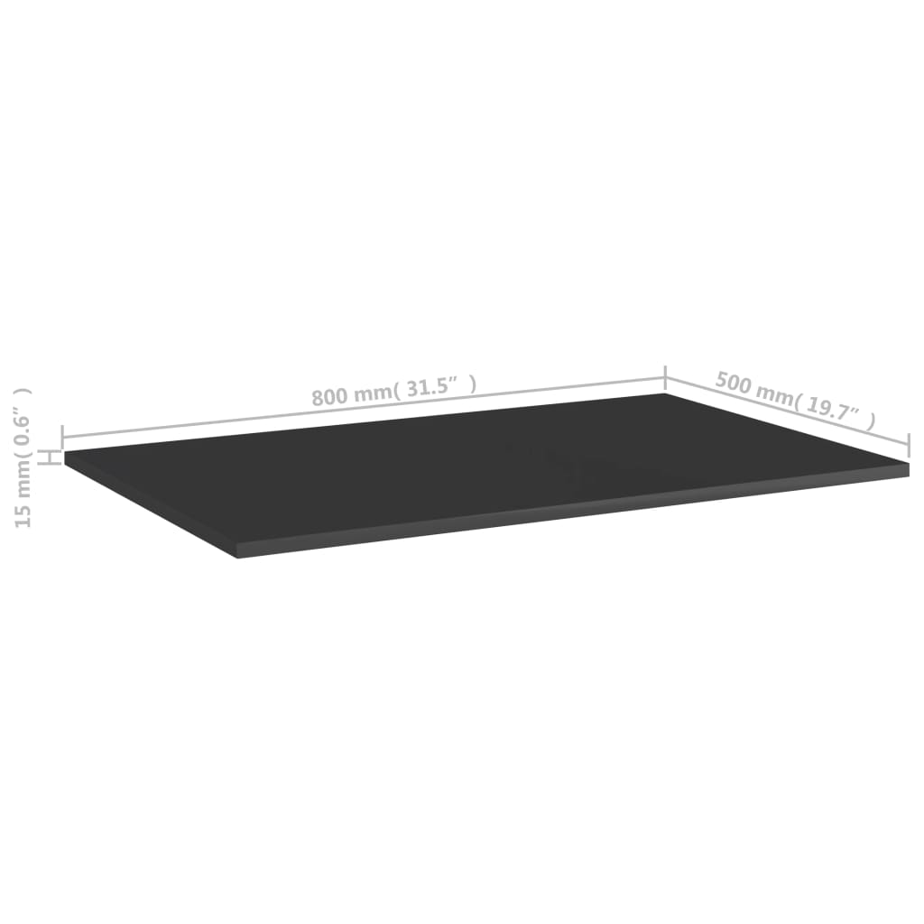 vidaXL Рафтове за етажерка, 4 бр, черен гланц, 80x50x1,5 см, ПДЧ