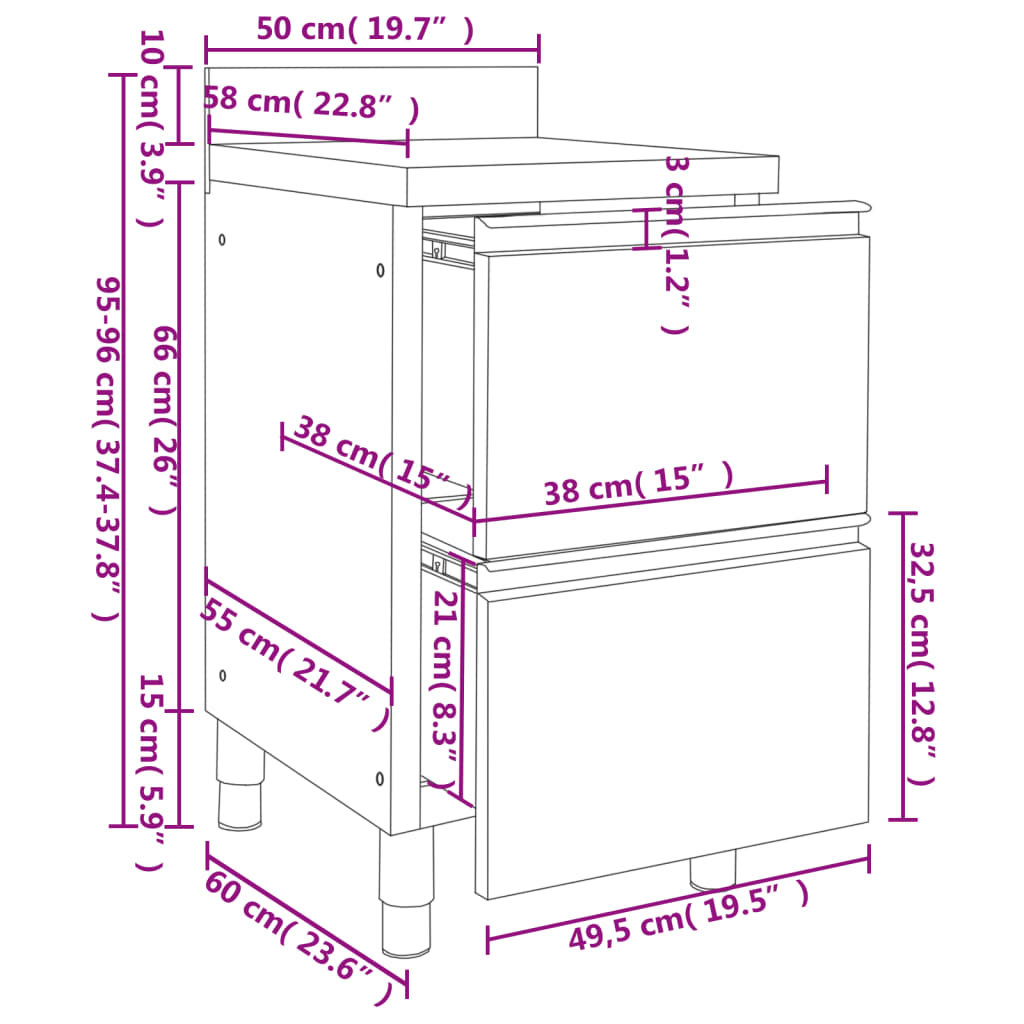 vidaXL Търговски кухненски шкаф с 2 чекмеджета, неръждаема стомана