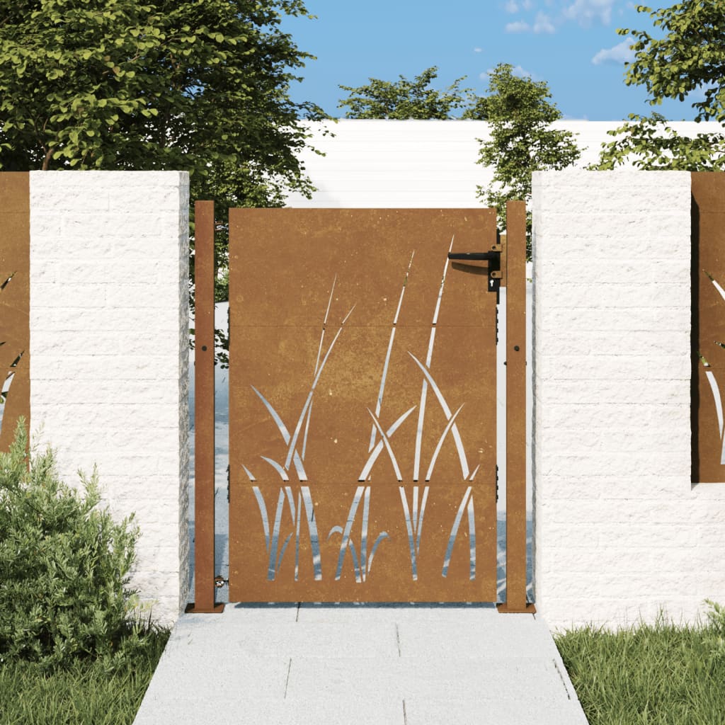 vidaXL Градинска порта, 105x155 см, кортенова стомана, дизайн с треви