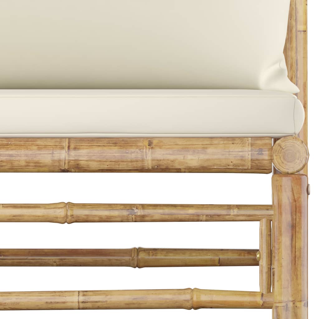 vidaXL Градински среден диван с кремавобели възглавници бамбук