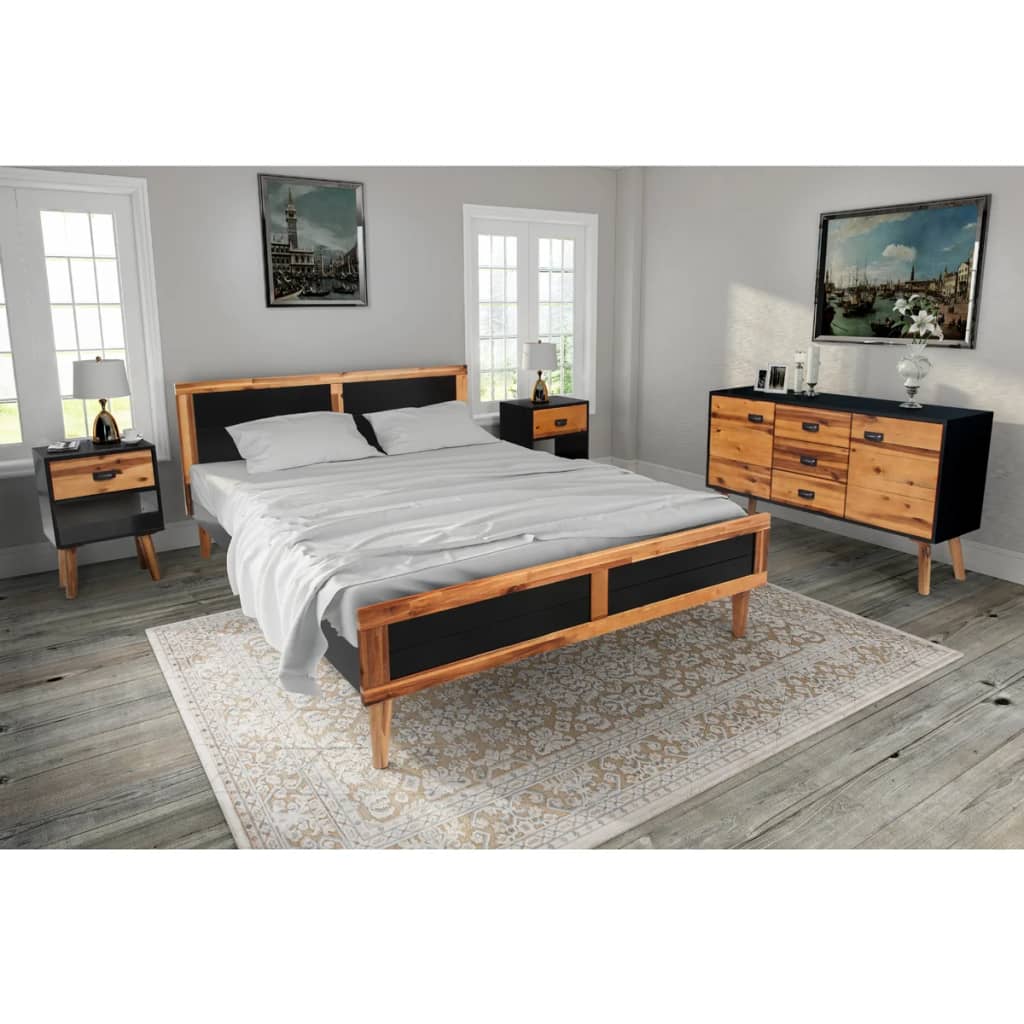 vidaXL Комплект от 4 части мебели за спалня, акация масив, 140x200 см