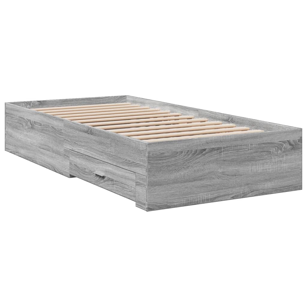 vidaXL Рамка за легло с чекмеджета, сив сонома, 90x190 см