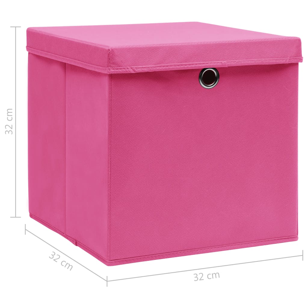 vidaXL Кутии за съхранение с капаци 10 бр розови 32x32x32 см плат