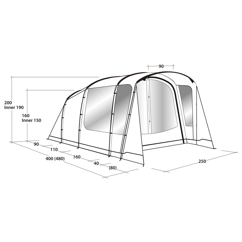 Outwell Тунелна палатка "Ashwood 3" 3-местна с 2 стаи Dark Leaf