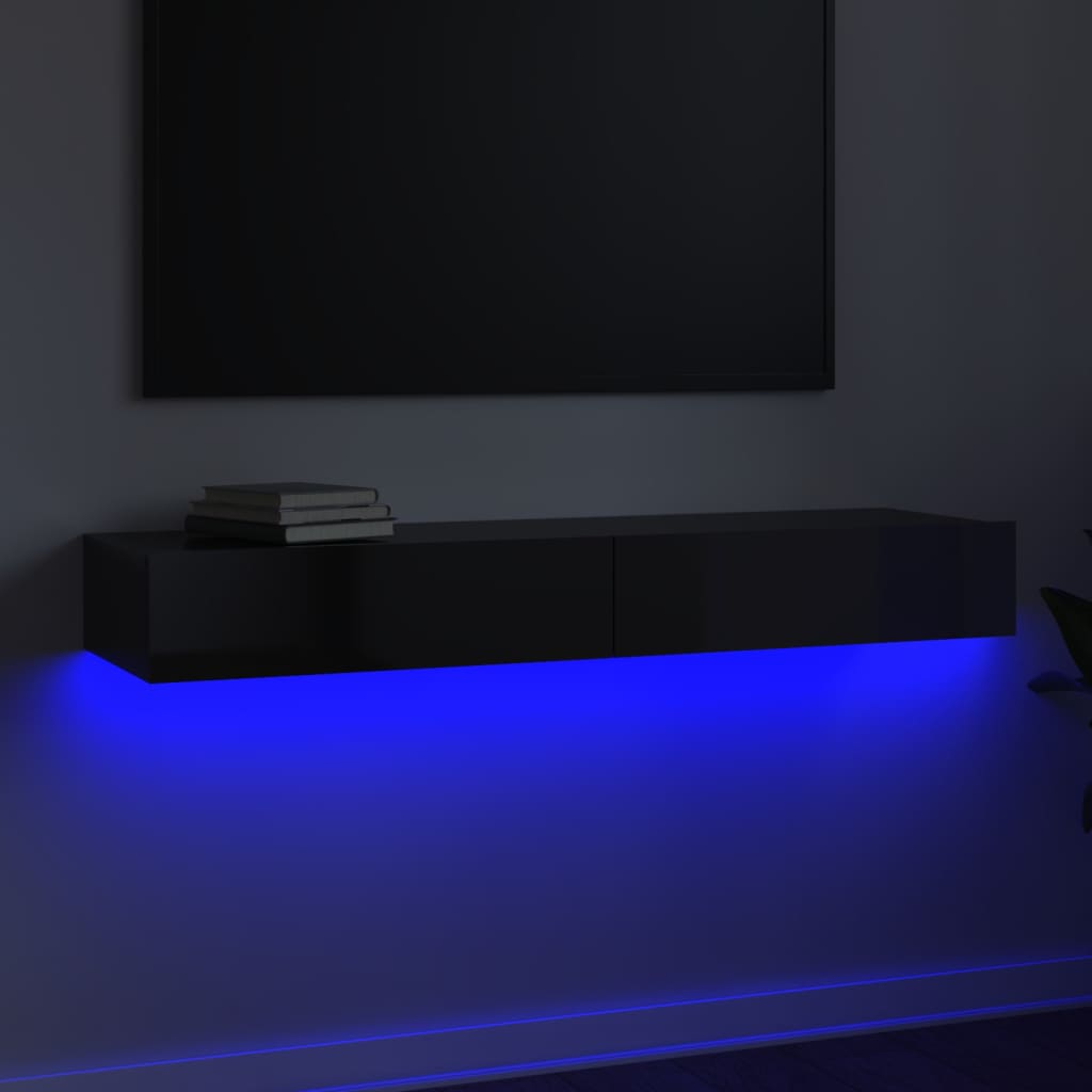 vidaXL ТВ шкаф с LED осветление, сив гланц, 120x35x15,5 см