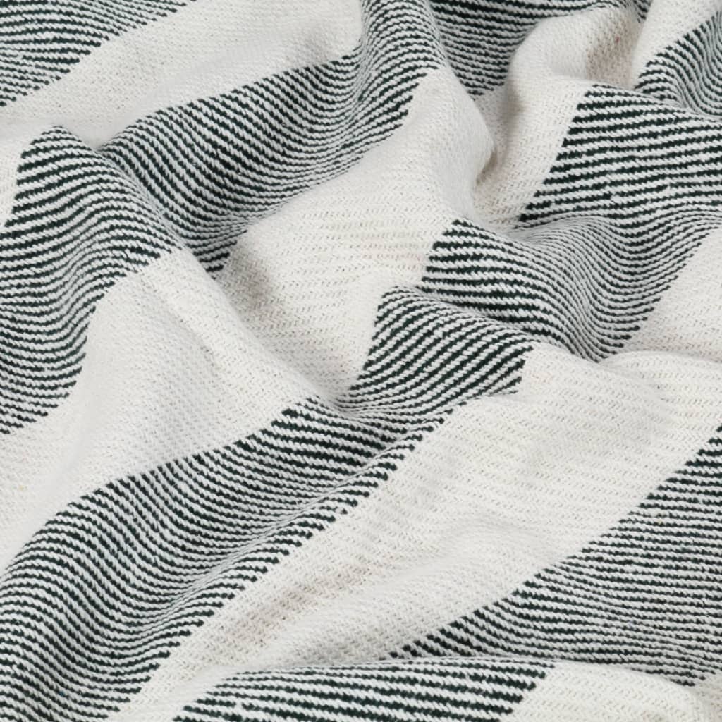 vidaXL Декоративно одеяло, памук, ивици, 220x250 см, тъмнозелено