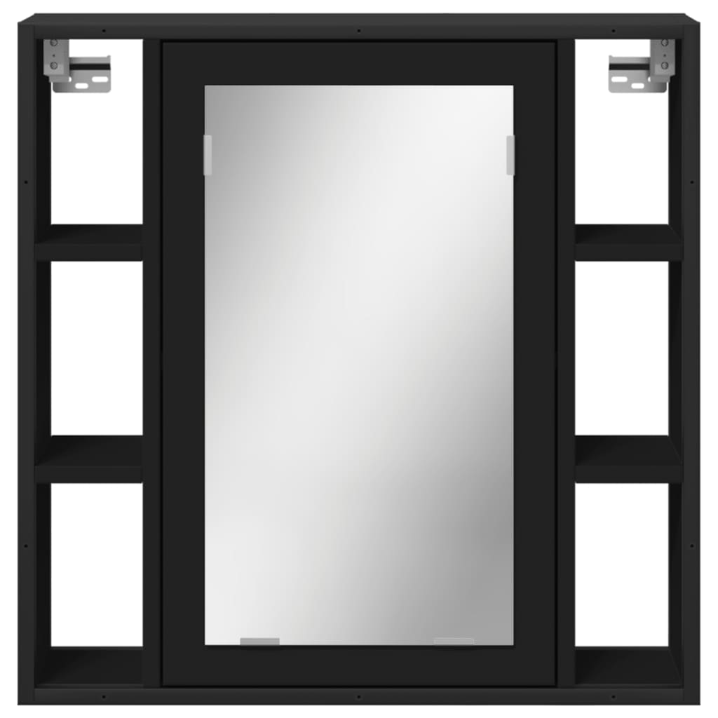 vidaXL Шкаф за баня с огледало, черен, 60x16x60 см, ПДЧ