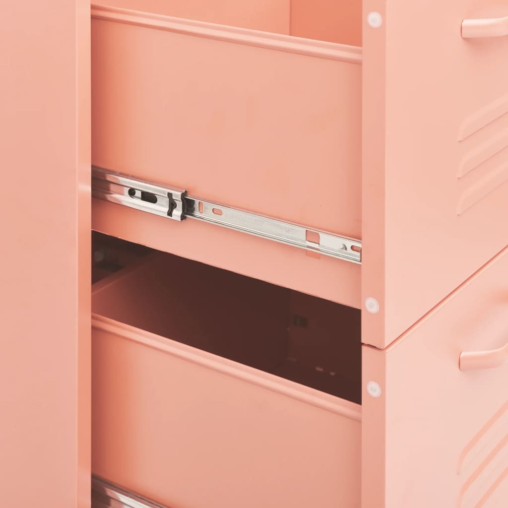 vidaXL Шкаф с чекмеджета, розов, 80х35х101,5 см, стомана