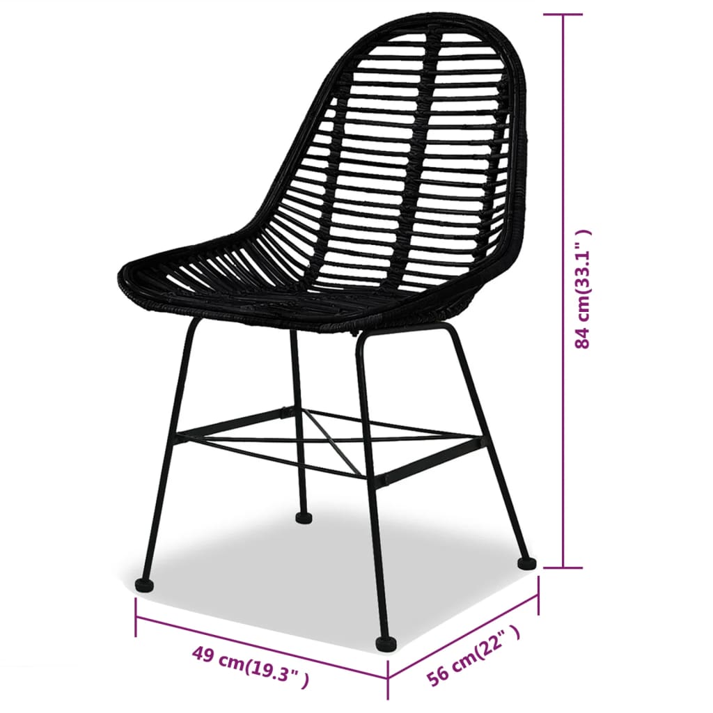 vidaXL Трапезни столове, 4 бр, черни, естествен ратан