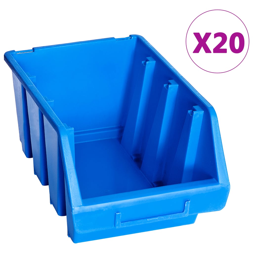 vidaXL Стифиращи контейнери за съхранение 20 бр сини пластмаса