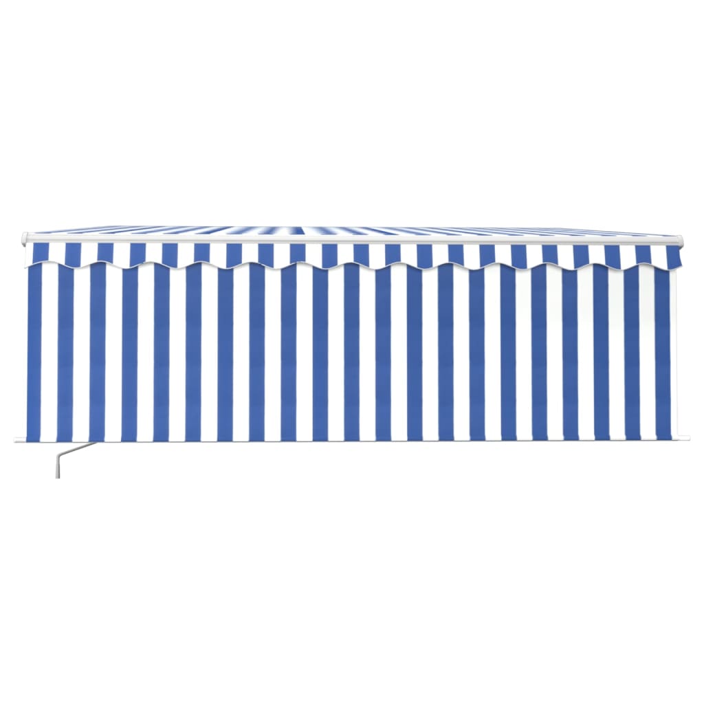 vidaXL Ръчно прибиращ се сенник с щора, 4,5x3 м, синьо и бяло