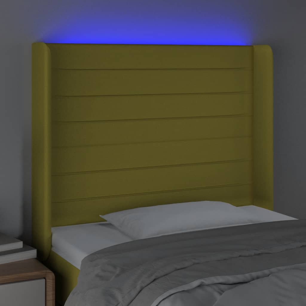 vidaXL LED горна табла за легло, зелена, 83x16x118/128 см, плат
