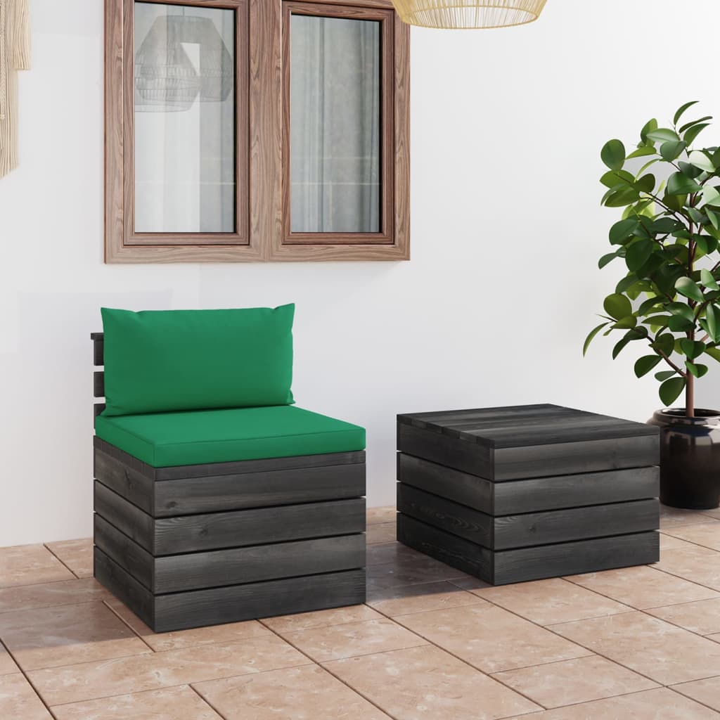vidaXL Градински мебели от палети 2 части с възглавници бор масив
