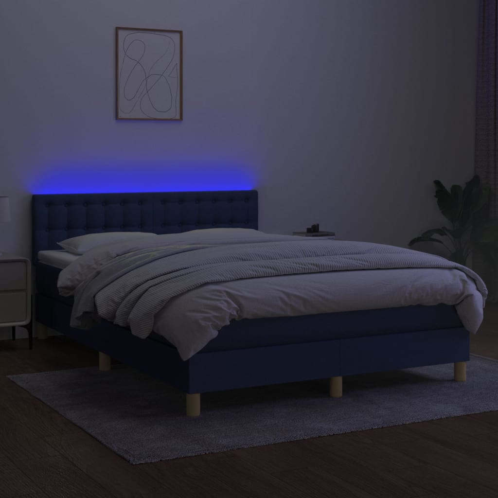 vidaXL Боксспринг легло с матрак и LED, синьо, 140x200 см, плат