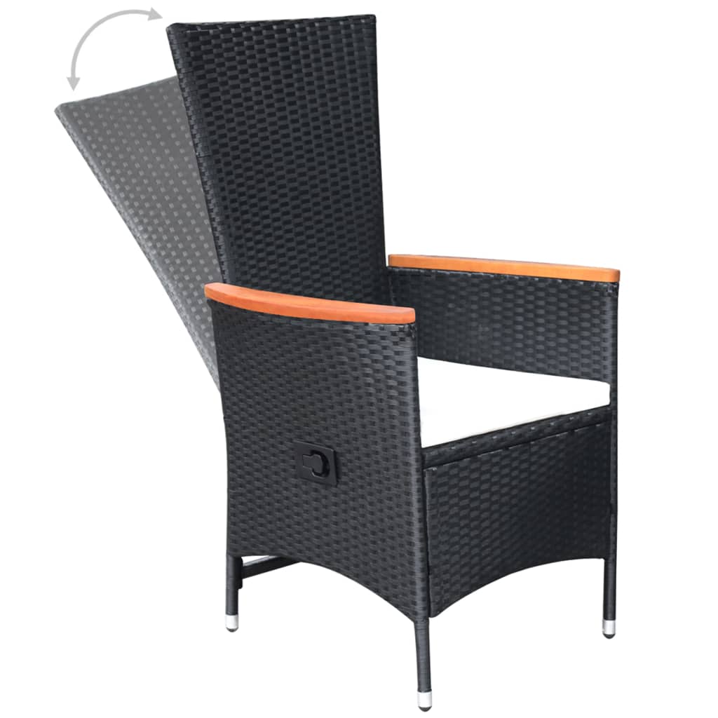 vidaXL Накланящи градински столове с възглавници 2 бр полиратан черни