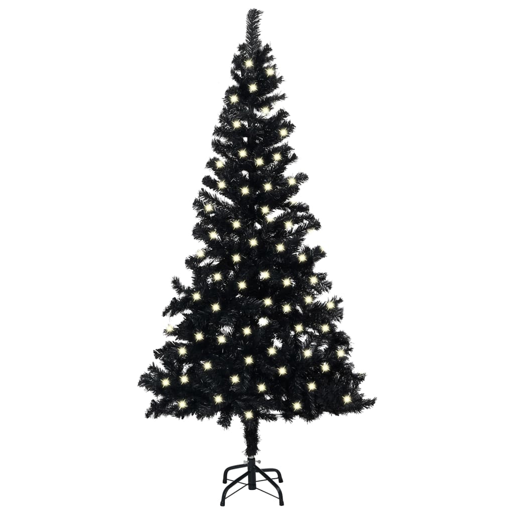 vidaXL Изкуствена осветена коледна елха със стойка черна 120 см PVC