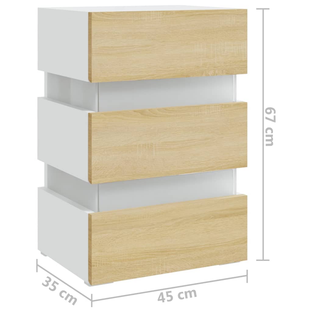 vidaXL Нощно шкафче, бяло и дъб сонома, 45x35x67 см, инженерно дърво
