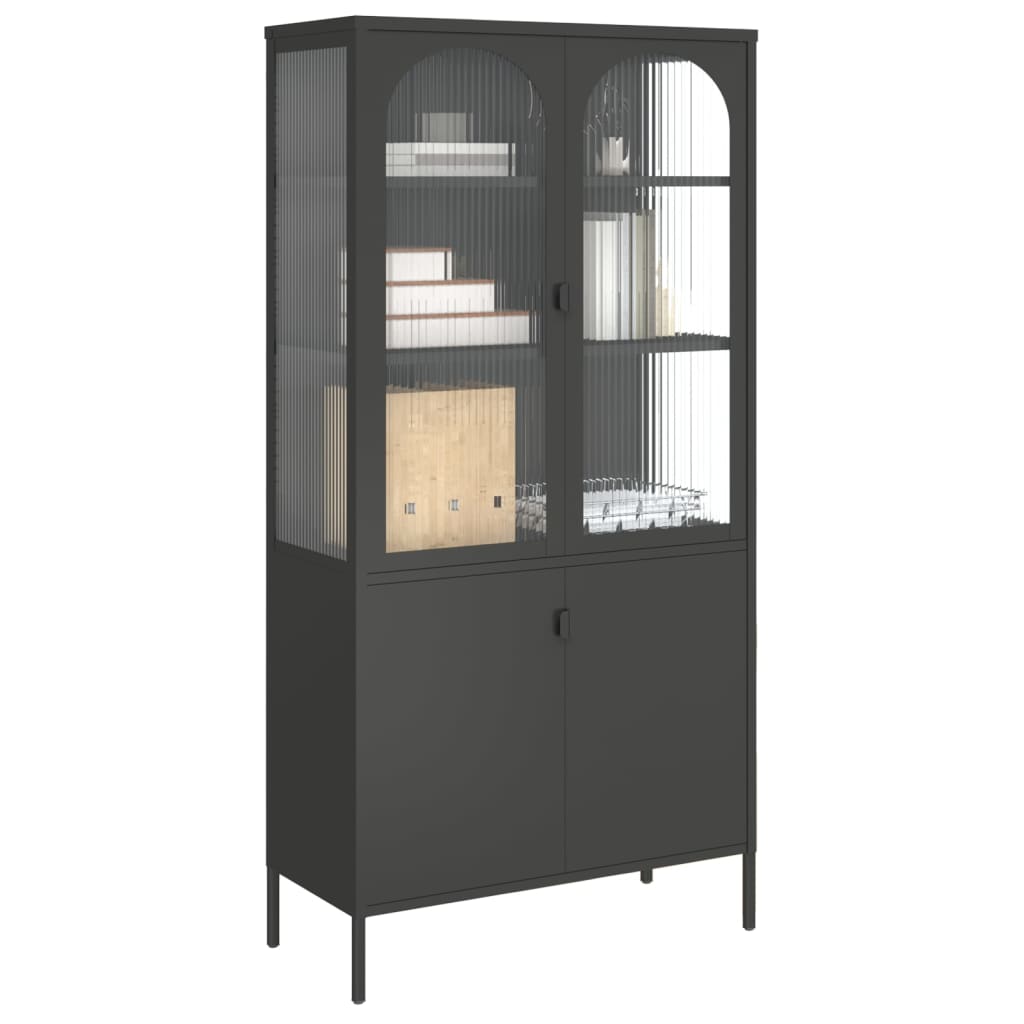 vidaXL Висок шкаф, черен, 90x40x180 см, стъкло и стомана